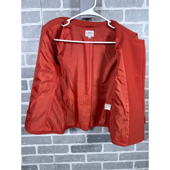 Cleo Petites Womens Burnt Orange Ribbed 3/4 Sleeve Button Front Blazer Jacket 6P - Picture 4 of 5